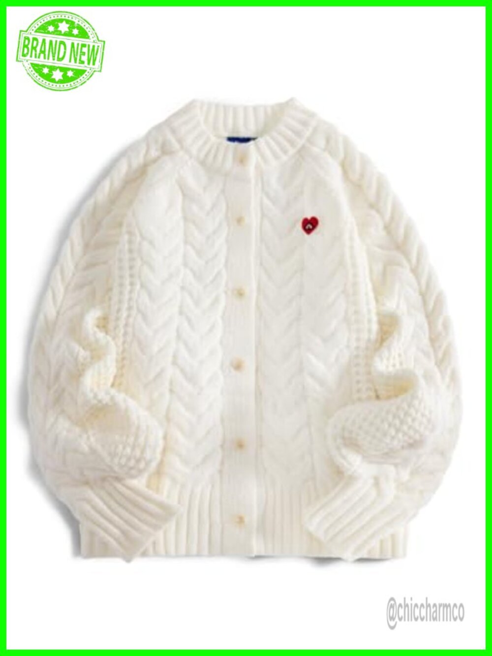 Aelfric Eden Chunky Cable Knit Cardigan Oversized Lantern Sleeve